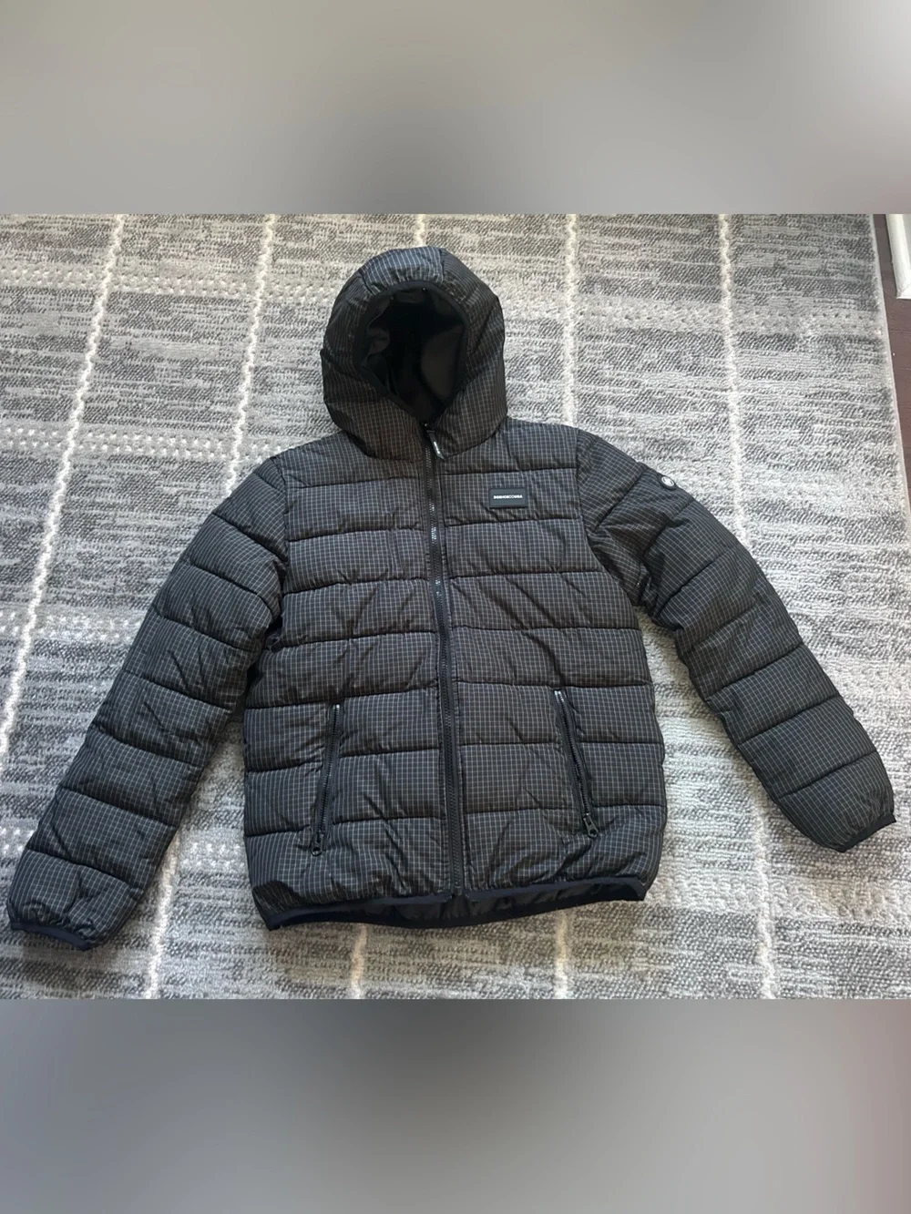 DC Black Grid Quilted Hooded Puffer